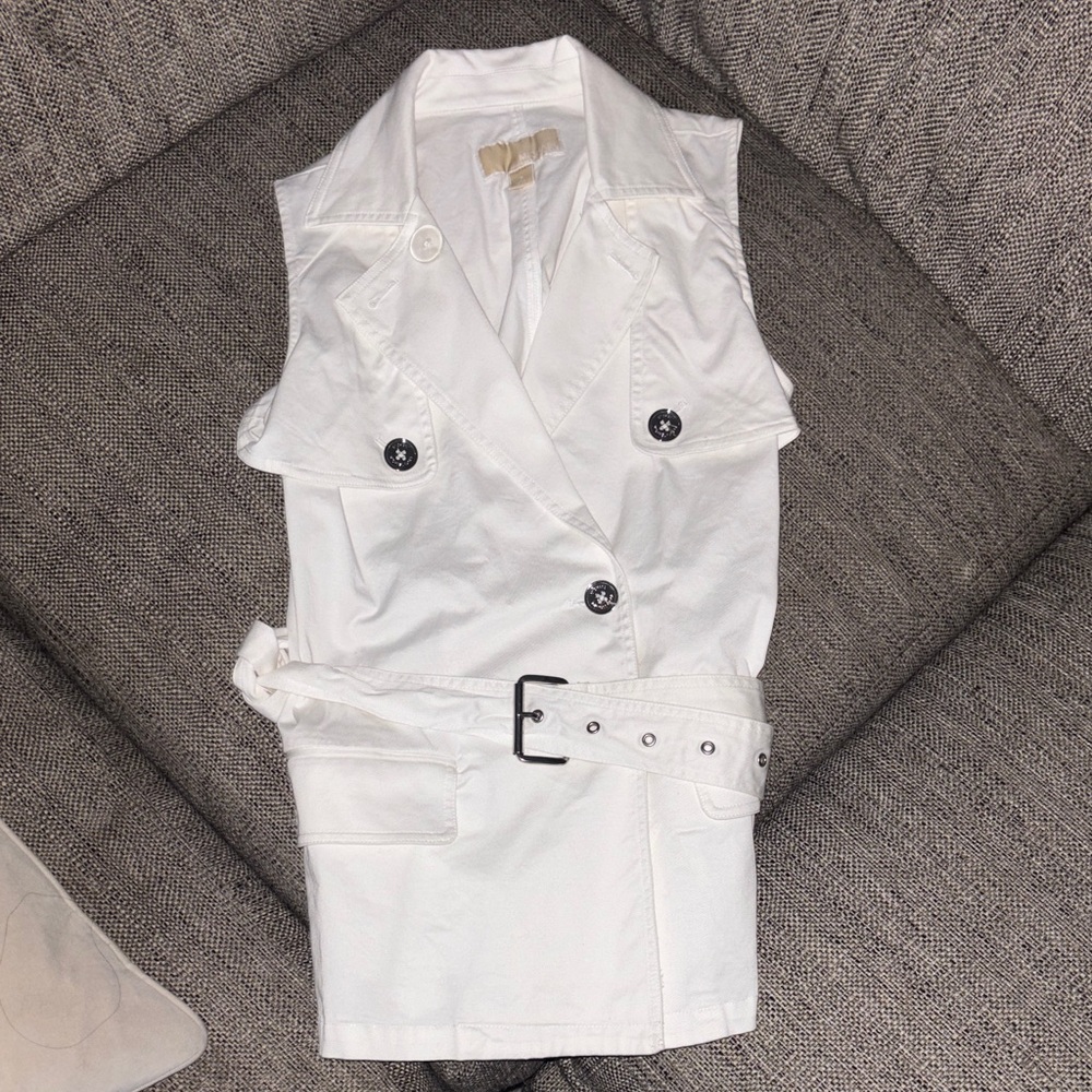 Michael Kors White Sleeveless Belted Vest